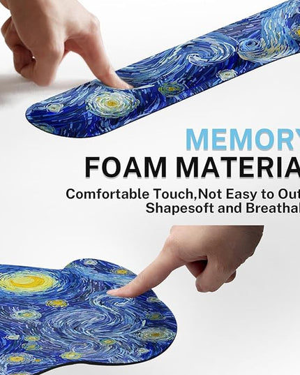 Britimes Ergonomic Mouse Pad Set with Wrist Rest Abstract Night Sky Non-Slip Rubber Base Wrist Cushion Support and Coasters Mousepad with Wrist Support for Computer Keyboard and Desk