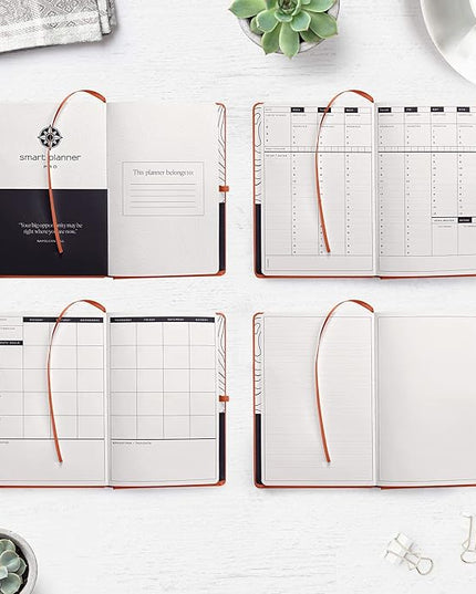 Smart Planner Pro – Undated Daily Planner – Small A5 – Achieve Goals & Increase Productivity – Weekly, Monthly, Work Sections, Organizer Diary with Back Pocket, 3 Satin Bookmarks & Pen Holder