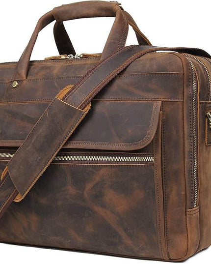 Augus Leather Briefcase for Men Business Travel Messenger Bags 15.6 Inch Laptop Bag YKK Metal Zipper, Brown