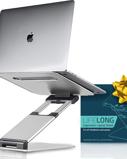 Laptop Stand for Desk, Ergonomic Sit to Stand Laptop Holder Convertor, Adjustable Height from 2.1" to 13.8", Supports up to 22lbs, Compatible with MacBook, All Laptops Tablets 11-17" - Silver