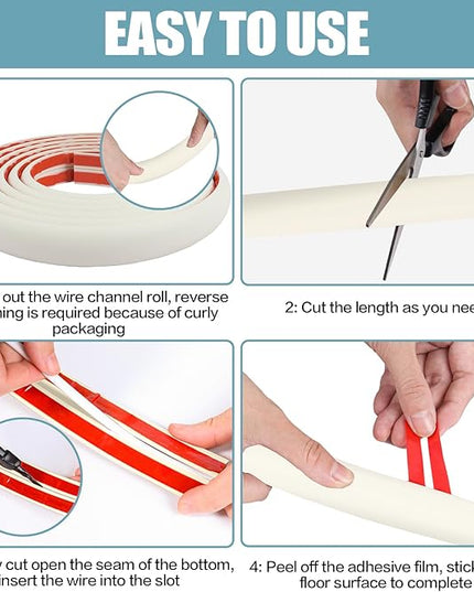 Floor Cord Cover Cable Cavity Self Adhesive Cord Hider Floor 10FT Floor Cable Management Power Cord Protector Floor Electric Cord Covers for Offices, Gym, Exhibitions (Beige, 0.78" x 10')