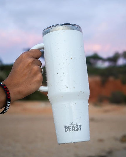 Beast 42 oz Tumbler with Handle Stainless Steel Vacuum Insulated Coffee Ice Cup Double Wall Travel Flask (Arctic White)