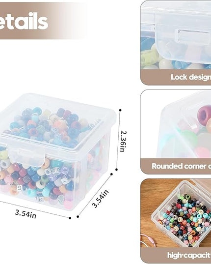 10-Pack Small Plastic Containers with Lids, Clear Stackable Storage Boxes & Bins Organizer for Bead Organizer, Craft Storage, Stickers, Jewelry & Small Items – Square Small