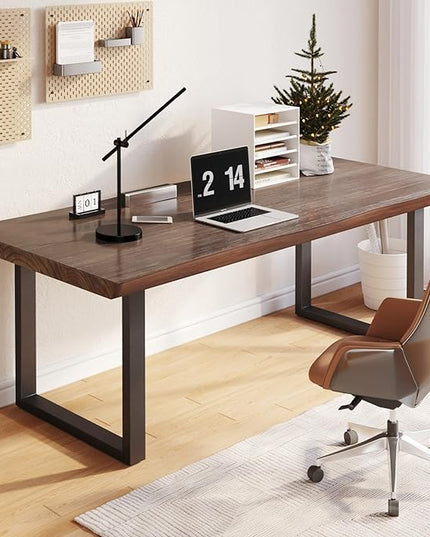 Solid Wood Computer Desk 55.1-inch Large Office Desk Home Simple Modern Long Desk Study Writing Desk Dining Table for Home Office