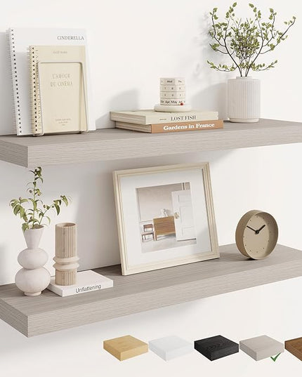 Dreamland 8" Deep Long Floating Shelves, 32 Inches Floating Shelves for Wall Set of 2, Large Display & Storage Shelf, Wall Shelf for Bathroom Bedroom Living Room Kitchen Office, Grey