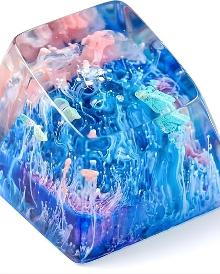 Blue and Pink Sea Coral Reef Ocean Artisan Keycap R1 SA Profile Custom Keycaps 1U ESC Handmade Gaming Resin Key Cap Cherry MX Switch Compatible Mechanical Keyboard Lover Gift