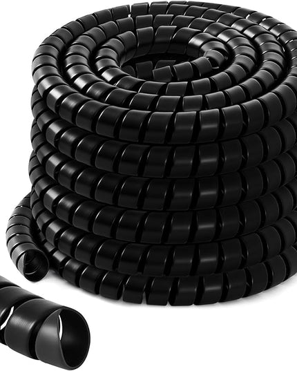 Innconee 1 Pcs Spiral Wrap Cable Protector, Safe 1.25" Od x 40' Pre Cut Lengths Hydraulic Hose Protector Wrap to Avoid Wear and Extend Life for Hydraulic Pneumatic Hoses(Black)