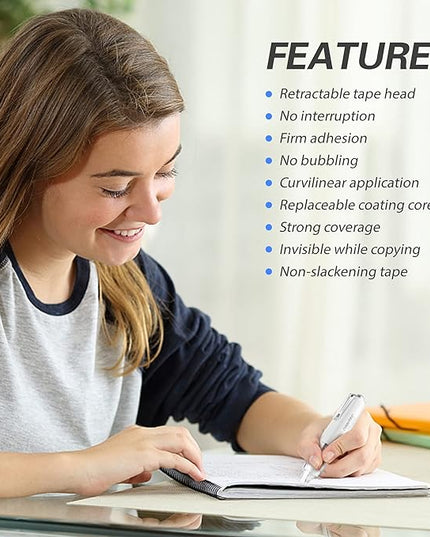 BITOSEE Refillable Retractable Quick Dry White Correction Tape,Mini Small Aesthetic Cute Correction Tape, with Easy to Use Kawaii Pen Shaped Applicator,for School Office Supplies