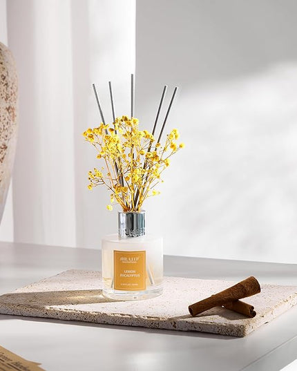 Airkeep Reed Diffuser Set,3.38 fl oz (100 ml) - Lemon Eucalyptus Oil Diffusers with 8 Reed Sticks, Home Fragrance Reed Diffuser for Bathroom Shelf Decor