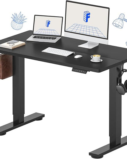 FLEXISPOT Standing Desk Electric Height Adjustable Desk with 48 x 24 Inches Splice Board, Ergonomic Memory Controller, Black Top + Black Frame