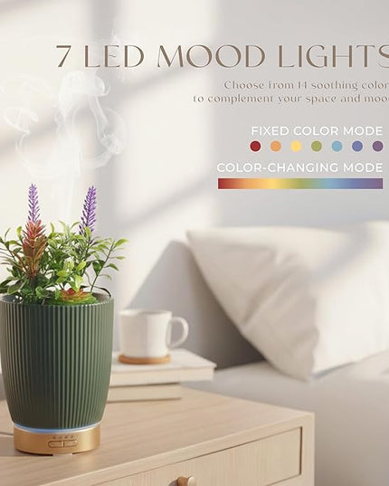 Earnest Living Essential Oil Diffuser Ceramic Artificial Succulent Plants Potted Diffuser 100 ml for Lavender Essential Oils Timers Night Lights and Auto Off Humidifier Aromatherapy Diffusers for Gift