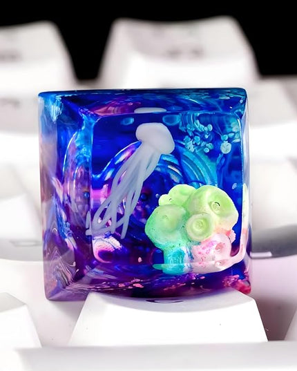 Jellyfish Artisan Keycap Rainbow Coral R1 SA Profile Custom Sea Creature Keycaps 1U ESC Handmade Gaming Sea Resin Key Cap Cherry MX Switch Compatible Mechanical Keyboard Jellyfish Lover Gift
