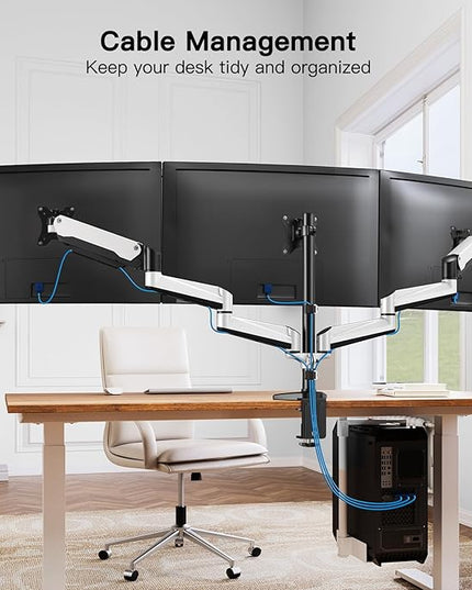 HUANUO Triple Monitor Stand - Full Motion Articulating Monitor Mount Fit Three 17 to 32 inch LCD Computer Screens with Clamp, Grommet Kit