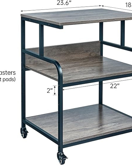 Large Printer Stand Table 23.6 x18.9 x 30 Inches with Height Adjustable Storage Shelf, 3 Tier Rolling Printer Cart with Wheels for Home Office, Gray