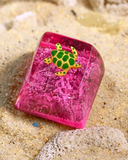 Sea Turtle Artisan Keycap Magenta Ocean Coral Reef R1 SA Profile Custom Sea Creatures Keycaps 1U ESC Handmade Gaming Resin Key Cap Cherry MX Switch Compatible Mechanical Keyboard Turtle Lover Gift