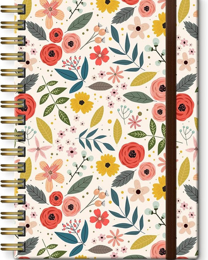 Spiral Journal Notebook, A5 Cute Notebooks for Women Men, College Ruled Hardcover Notebook for Work & Note Taking, 60 Pages Double-Wire Journals for Writing, Colorful Flowers