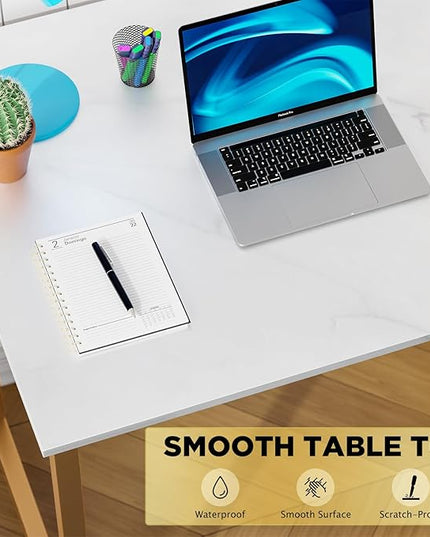 PayLessHere | 32 Inch Computer Desk | White Gold | Office Desk with Metal Frame, Adjustable Feet | Water-Resistant, Scratchproof Surface | Sturdy Writing Table for Home Office or Study | Pack of 1