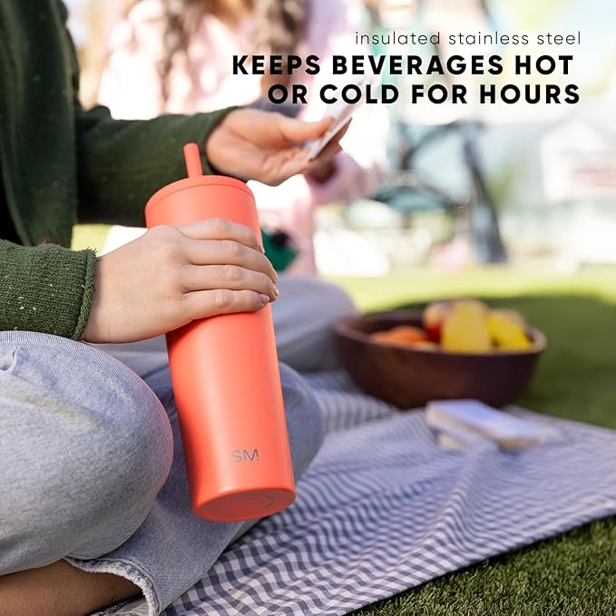 Simple Modern Insulated Tumbler with Lid and Straw | Iced Coffee Cup Reusable Stainless Steel Water Bottle Travel Mug | Gifts for Women Men Her Him | Classic Collection | 24oz | Blush