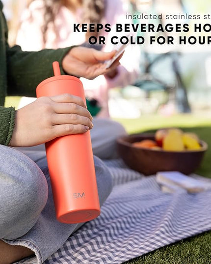 Simple Modern Insulated Tumbler with Lid and Straw | Iced Coffee Cup Reusable Stainless Steel Water Bottle Travel Mug | Gifts for Women Men Her Him | Classic Collection | 20oz | Midnight Black