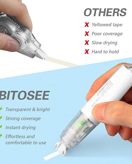BITOSEE Refillable Retractable Quick Dry White Correction Tape,Mini Small Aesthetic Cute Correction Tape, with Easy to Use Kawaii Pen Shaped Applicator,for School Office Supplies