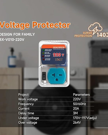 BXST Heavy-Duty Surge Protector 20A 4400W for Refrigerators One Outlet Plug Voltage Protector Adjustable Voltage Regulator for Home Appliance, 1 Pack
