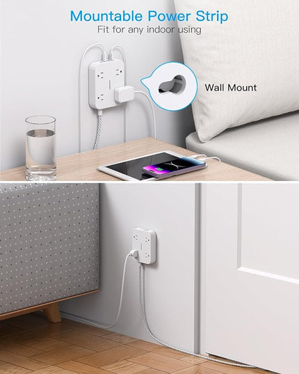Flat Extension Cord 3 Ft, HANYCONY Power Strip with 4 USB Ports(2 USB C), 4 Widely Outlets Extender, Wall Mount, Desk Charging Station for Office, Travel and Dorm Room Essentials, ETL Listed