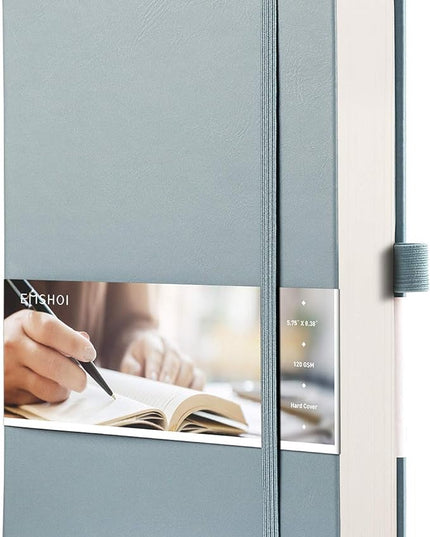 EMSHOI Graph Paper Notebook - 256 Pages A5 Graph Notebook/Journal, Hard Cover, 120gsm Thick Paper, Smooth PU Leather, Inner Pocket, 5.75'' × 8.38''-GrayBlue