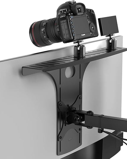 HumanCentric DSLR Monitor Mount Large, Desk Camera Mounting, Light Webcam, Microphone Shelf for Monitor VESA Arm, Replace Clamp Tripods, 100x100mm Patterns, Aluminum, Hardware Included