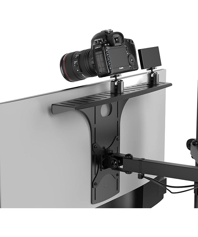 HumanCentric DSLR Monitor Mount Large, Desk Camera Mounting, Light Webcam, Microphone Shelf for Monitor VESA Arm, Replace Clamp Tripods, 100x100mm Patterns, Aluminum, Hardware Included
