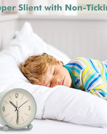 Blusaryme Analog Alarm Clock - 4 Inch Super Silent Non-Ticking, Battery Operated Small Clock with Night Light, Elegant Bedside Desk Clock for Bedroom, Living Room, Office, Student Gift