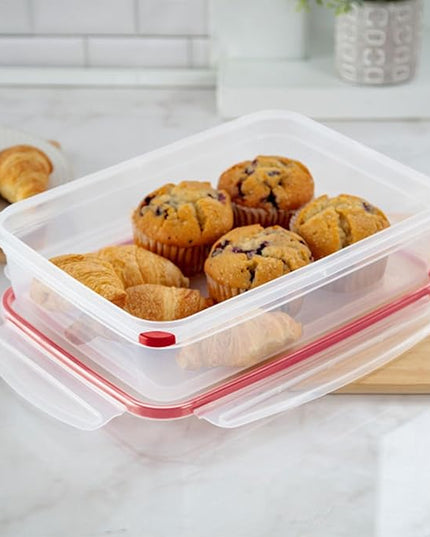 Sterilite Ultra-Seal 16 Cup Rectangle, Airtight Food Storage Container, Latching Lid, Microwave and Dishwasher Safe, Clear With Blue Gasket, 16-Pack