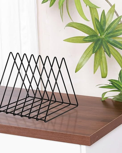 Urban Deco Triangle Desk Organizers Metal Wire Magazine Holder 7 Sections Decorative Organizer Vinyl Record Storage Office File Organizer For Desk - Black Magazine File Holder - Pack of 2