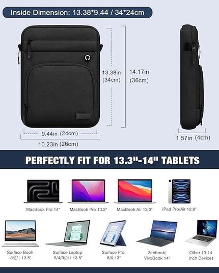 MoKo 13-14 Inch 360° Protective Laptop Sleeve Bag, Fits MacBook Air 13/13.3/13.6 Inch, MacBook Pro 13/14 Inch, Surface Pro 9/8/10/11 13", Multifunctional Bag with Shoulder and Headphone Port, Black