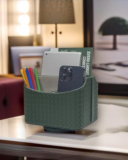 UnionBasic Rotating Desk Organizer, 360 Degree Desk Spinning Caddy, Desktop TV Guide/Mail/Media/Remote Controller Holder Organizer, Woven Green