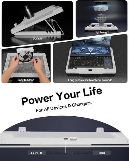 DEPGI Laptop Cooling Pad, Laptop Cooler Stand with 5.5" Movable Fan Easy to Clean, Auto Temp Sensor & 3-Speed Manual Control, Ultra Quiet ≤40dB for 14–17.3 Inch Laptops, White