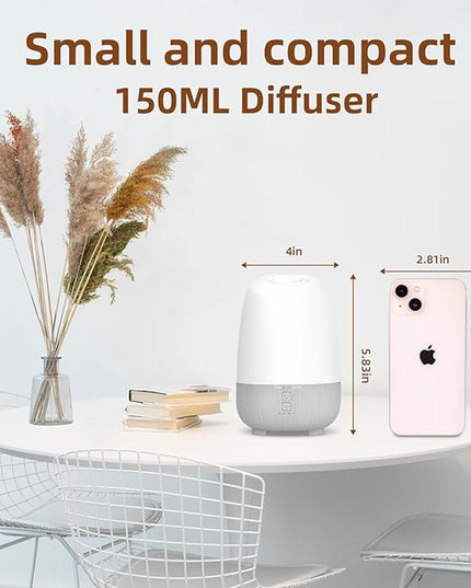 SEEDSEEL 150ML Rechargeable Battery Operated Essential Oil Diffuser, Portable Cordless Aromatherapy Diffuser,7-Hour Runtime with 7 LED Color Changing Lights for Home, Office, Bathroom, Travel
