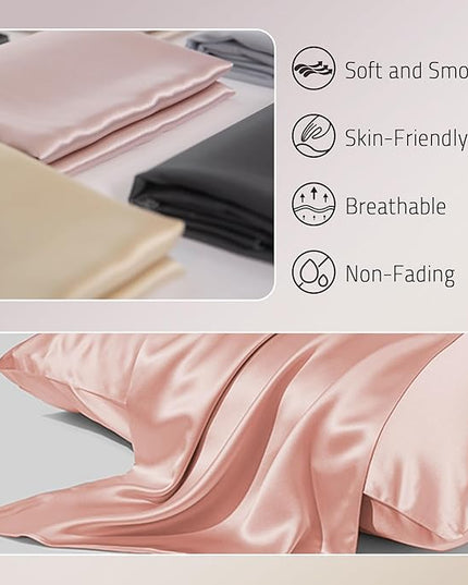 Mulberry Silk Pillow Cases Set of 2, Both Sides Real Silk Pillowcase for Hair and Skin Prevent Acne Organic Silk Pillow Cases 2 Pack with Hidden Zipper, Coral Pink, Standard (20"×26")