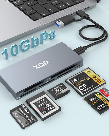 8 in 1 XQD Card Reader, 10Gbps Multi XQD Reader for Sony G/M Series, Lexar 2933x/1400x USB Mark XQD Card/CF/XD/MS/TF/SD Reader, USB C USB 3.0 Memory Card Reader for Windows/Mac OS/Linux/Android