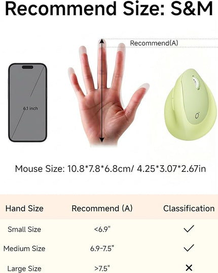 Q7 Vertical Ergonomic Mouse, Wireless Bluetooth Mouse (BT5.0/3.0+2.4G), 5-Level Adjustable DPI up to 4000, Quiet clicks, Multi Devices Computer Mouse for Laptop/PC/Mac-Green