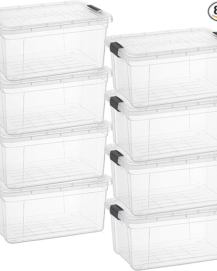 Superio Storage Bins with Lids - Clear Boxes for Organizing, Stackable Plastic Containers - BPA Free, Non-Toxic, Odor Free, Organizer for Home, Office, Dorm(8 Pack, 11 Qt)