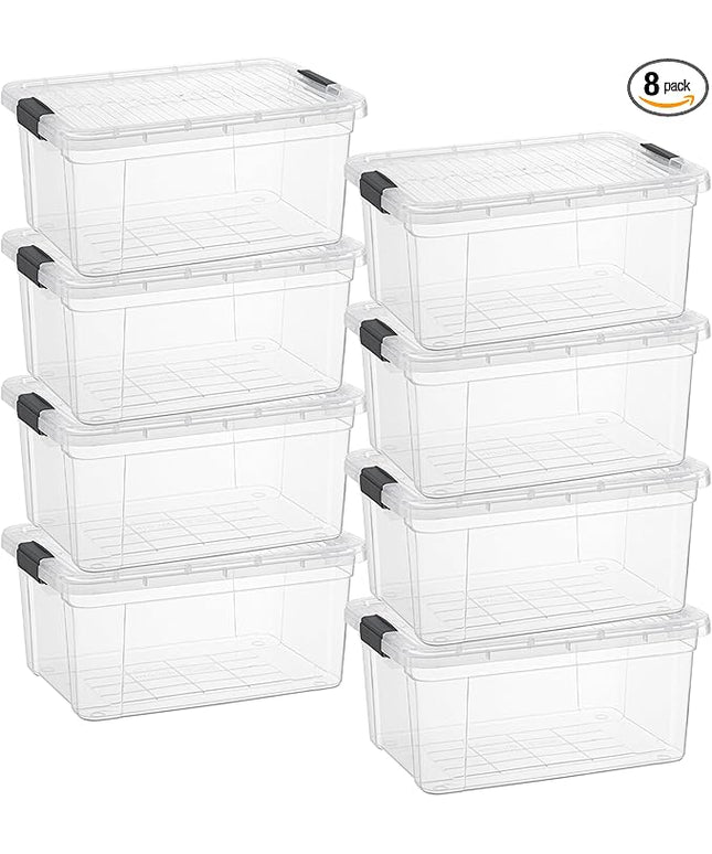 Superio Storage Bins with Lids - Clear Boxes for Organizing, Stackable Plastic Containers - BPA Free, Non-Toxic, Odor Free, Organizer for Home, Office, Dorm(8 Pack, 11 Qt)