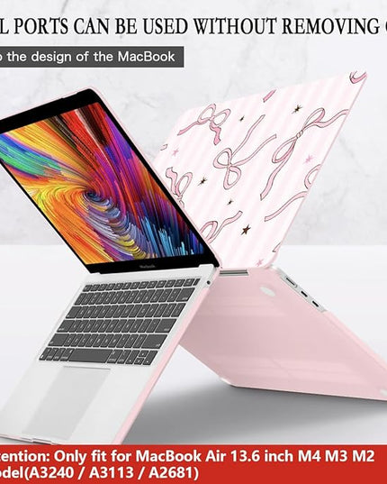CISSOOK Compatible with MacBook Air 13.6 inch Case 2025 2024 2023 2022 Release A3240 A3113 A2681, Plastic Hard Shell Cover Keyboard Skin Set for MacBook Air 13 inch M2 M3 M4, Baby Pink Bow