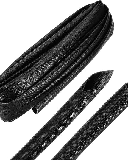 MECCANIXITY 20ft Braided Cable Sleeve, 1/2" ID 200C High Temperature 1500V Fiberglass Wire Insulation Cord Protector Organizer Wires Management for Motor Engine Fuel Line, Black