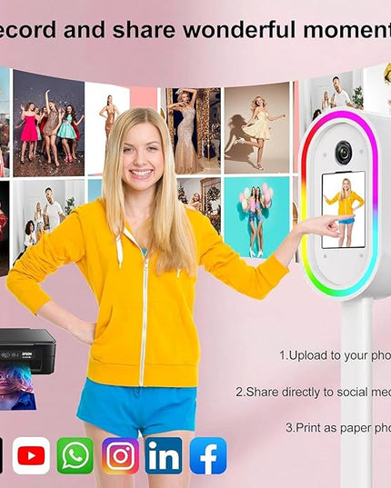 Professional iPad Photo Booth Stand with RGB Ring Light & Umbrella, Compatible with 10.2–13" iPad, Remote Control, Includes Flight Case for Events, Weddings & Rental Use (White, for 10.9)
