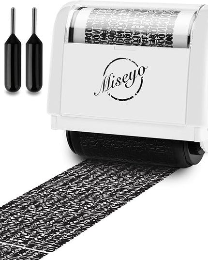 Miseyo Wide Identity Theft Protection Roller Stamp Set - White (3 Refill Ink Included)