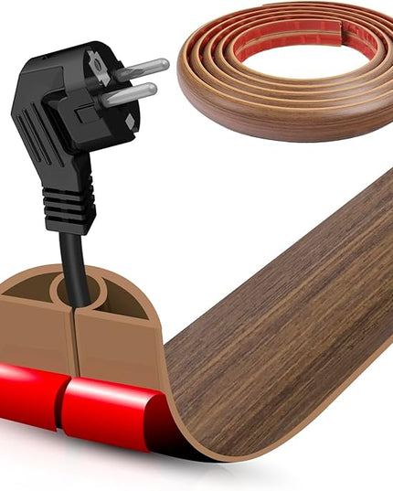 Floor Cord Cover Cable Cavity Self Adhesive Cord Hider Floor 10FT Floor Cable Management Power Cord Protector Floor Electric Cord Covers for Offices, Gym, Exhibitions (Misty Brown Wood, 0.78" x 10')