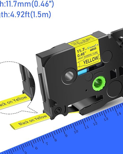 3 Pack Compatible for Brother Ptouch HSe-631 HSe631 HS-631 HS631 11.7mm Black on Yellow Heat Shrink Tube Label Tape use in PT-E300 E500 E550W P750WVP E800W P900 P900W P950NW (0.46''x 4.92ft)
