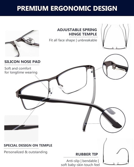 EVANLCAP 2 Pack Progressive Multifocus Reading Glasse for Men,Blue Light Blocking Computer Readers Multifocal Eyeglasses