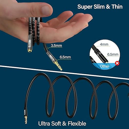 Elecan Headphone Extension Cable 1 Ft/2 Pack, 1/8 Inch 3.5 MM AUX Cord Wire Male to Female, Hi-Fi Sound Thin&Slim Braided TRS Stereo Audio Beats Cable Extender for Car,Home Stereos, Speaker,Phones