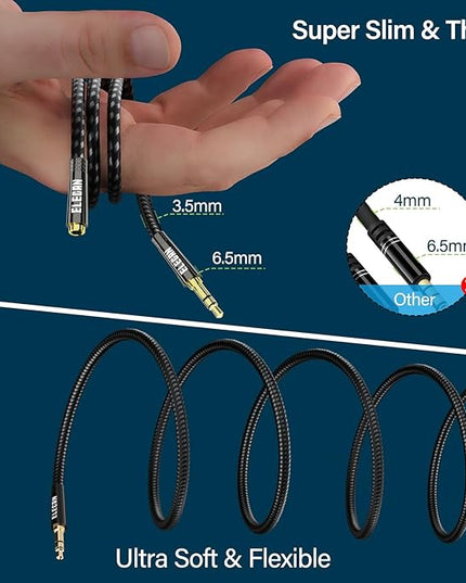 Elecan Headphone Extension Cable 1.5 Ft/2 Pack, 1/8 Inch 3.5 MM AUX Cord Wire Male to Female, Hi-Fi Sound Thin&Slim Braided TRS Stereo Audio Beats Cable Extender for Car,Home Stereos, Speaker,Phones